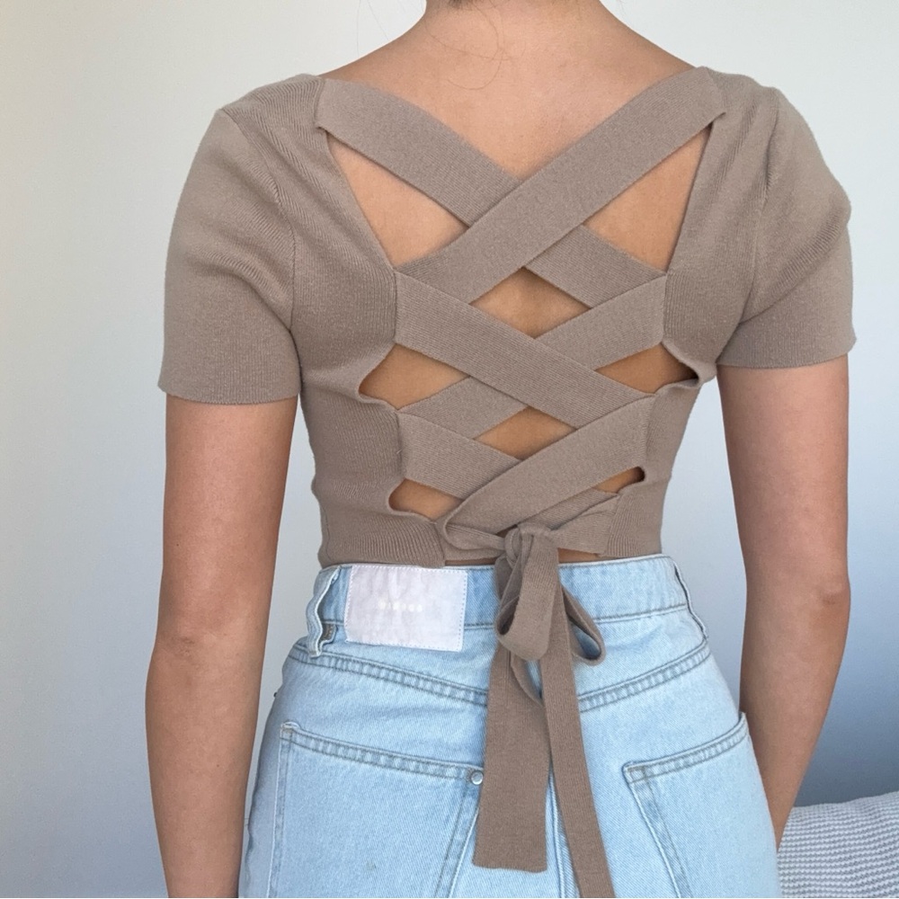 Tan Crisscross Back Top